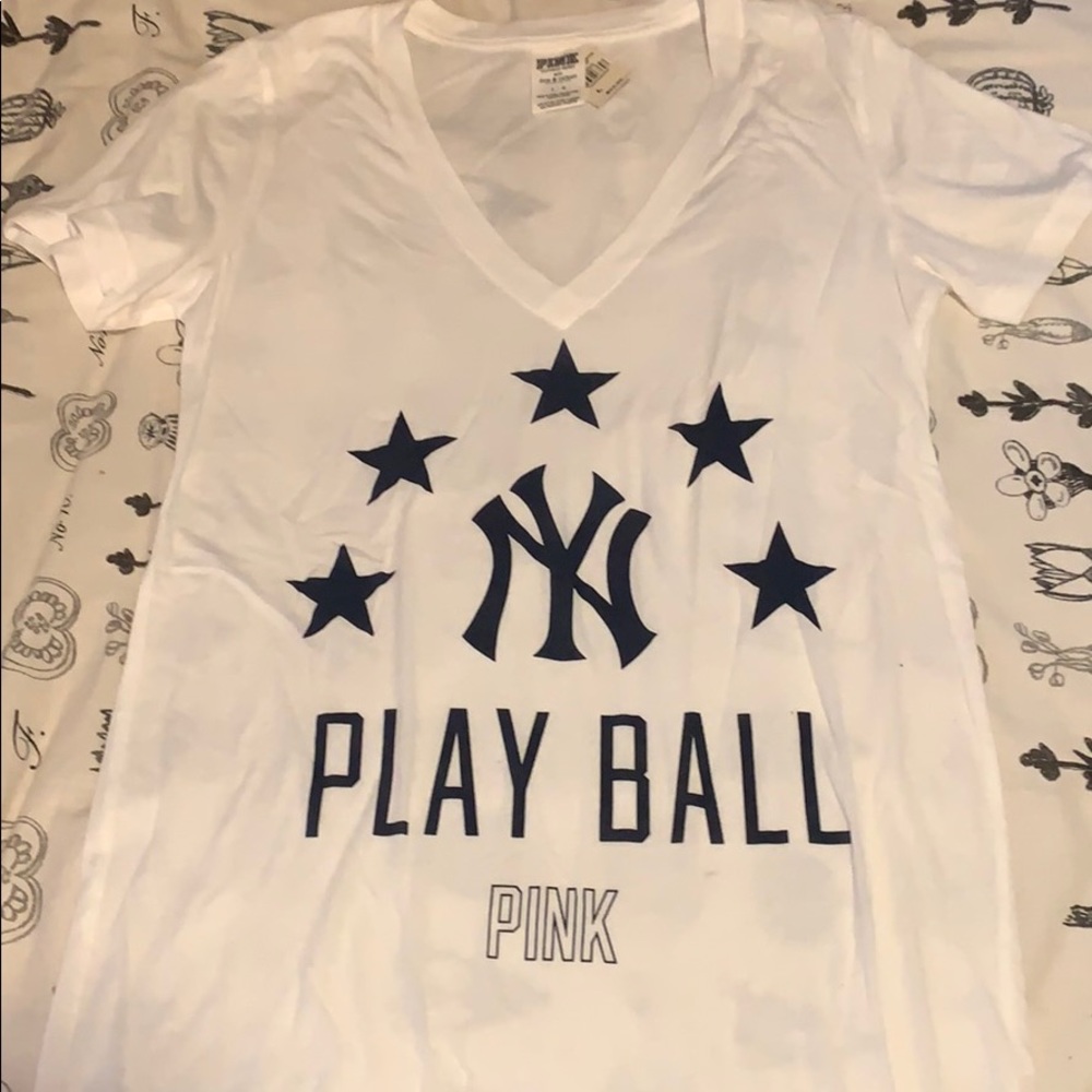 VS PINK Yankees V Neck Tee